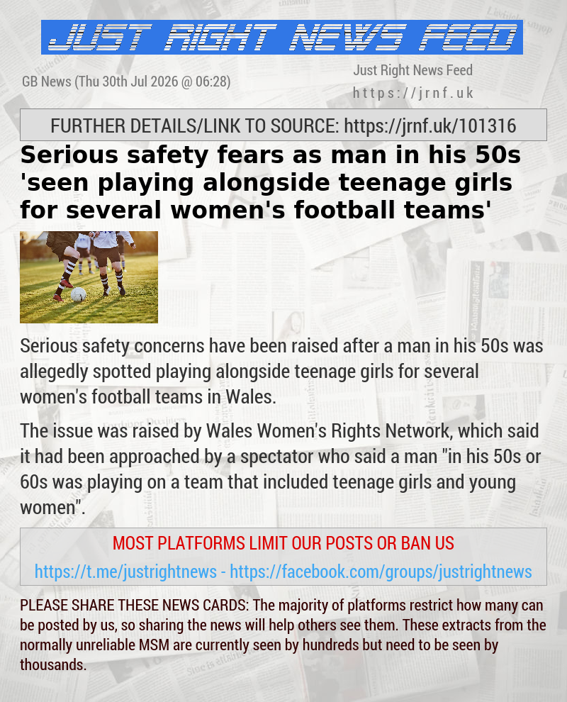Serious safety fears as man in his 50s ’seen playing alongside teenage girls for several women’s football teams’