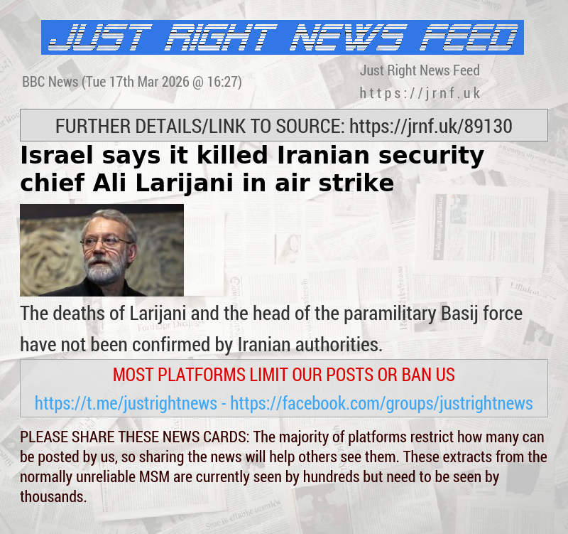 Israel says it killed Iranian security chief Ali Larijani in air strike