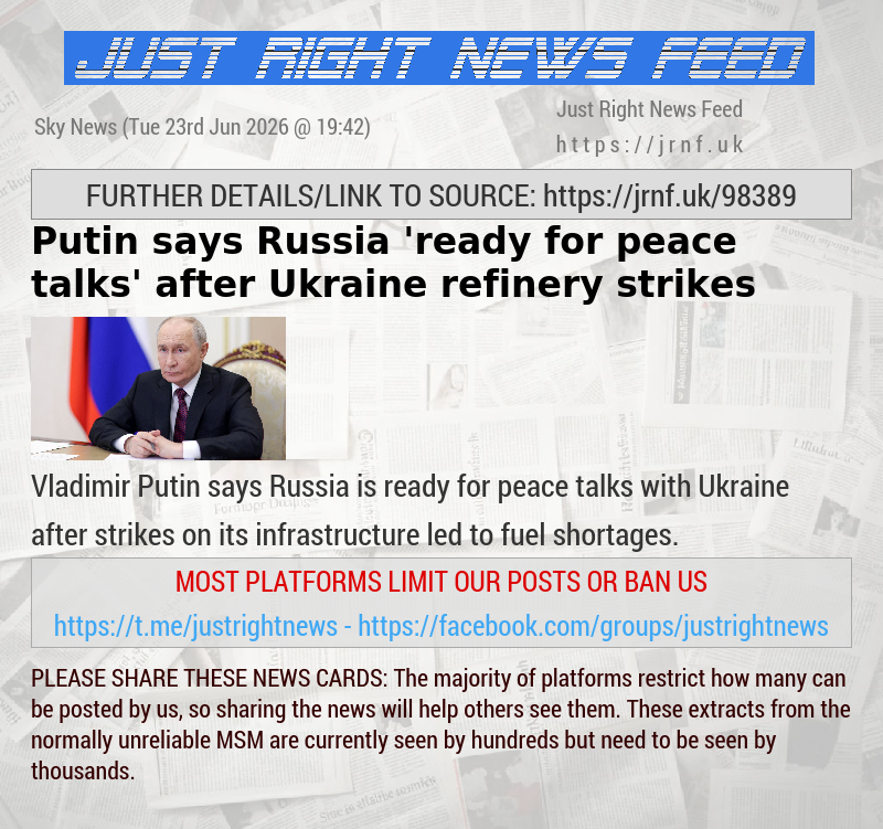 Putin says Russia ’ready for peace talks’ after Ukraine refinery strikes
