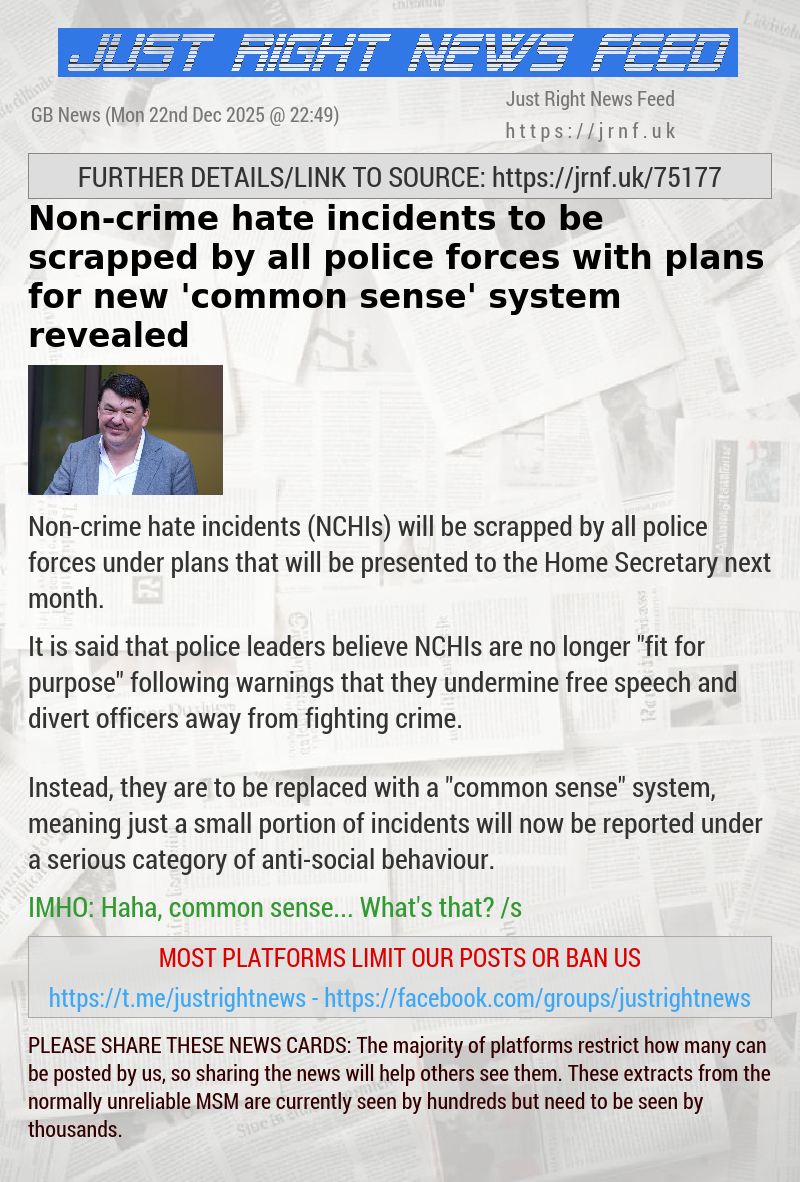 Non—crime hate incidents to be scrapped by all police forces with plans for new ’common sense’ system revealed
