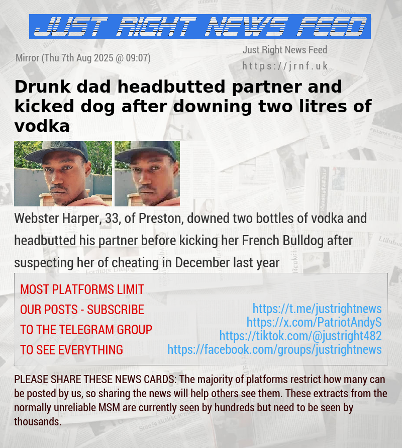 Drunk dad headbutted partner and kicked dog after downing two litres of vodka