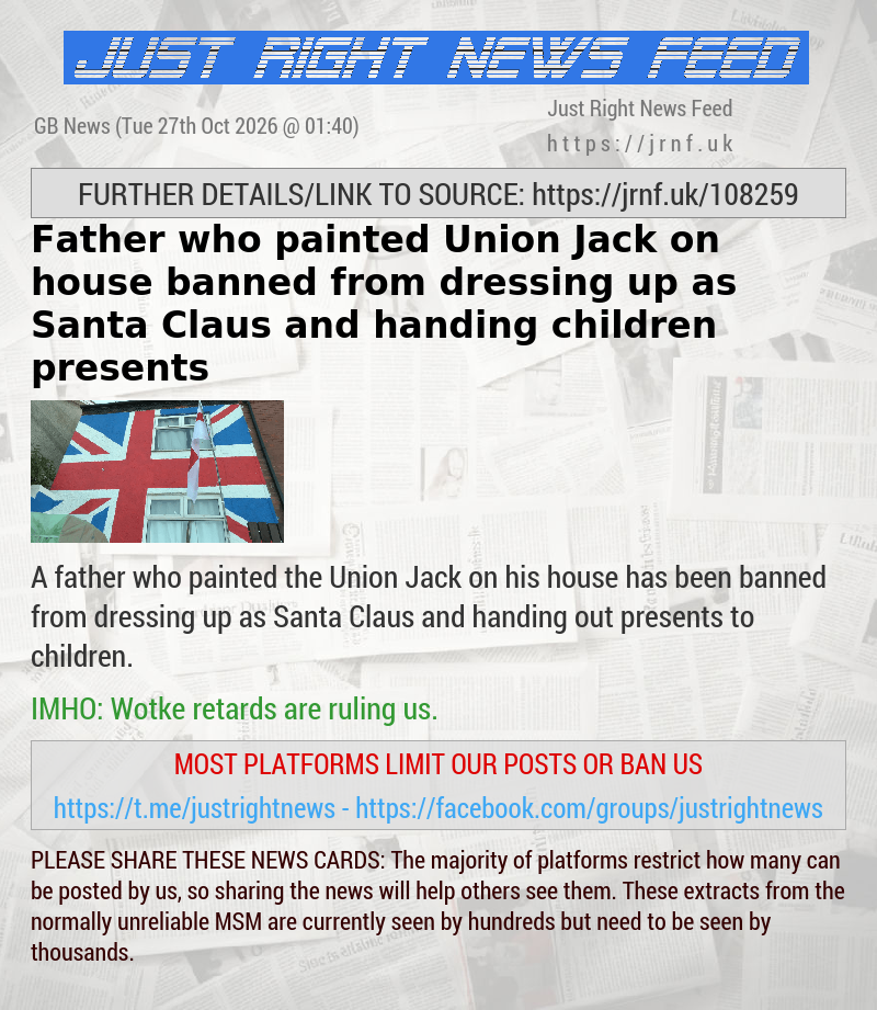 Father who painted Union Jack on house banned from dressing up as Santa Claus and handing children presents