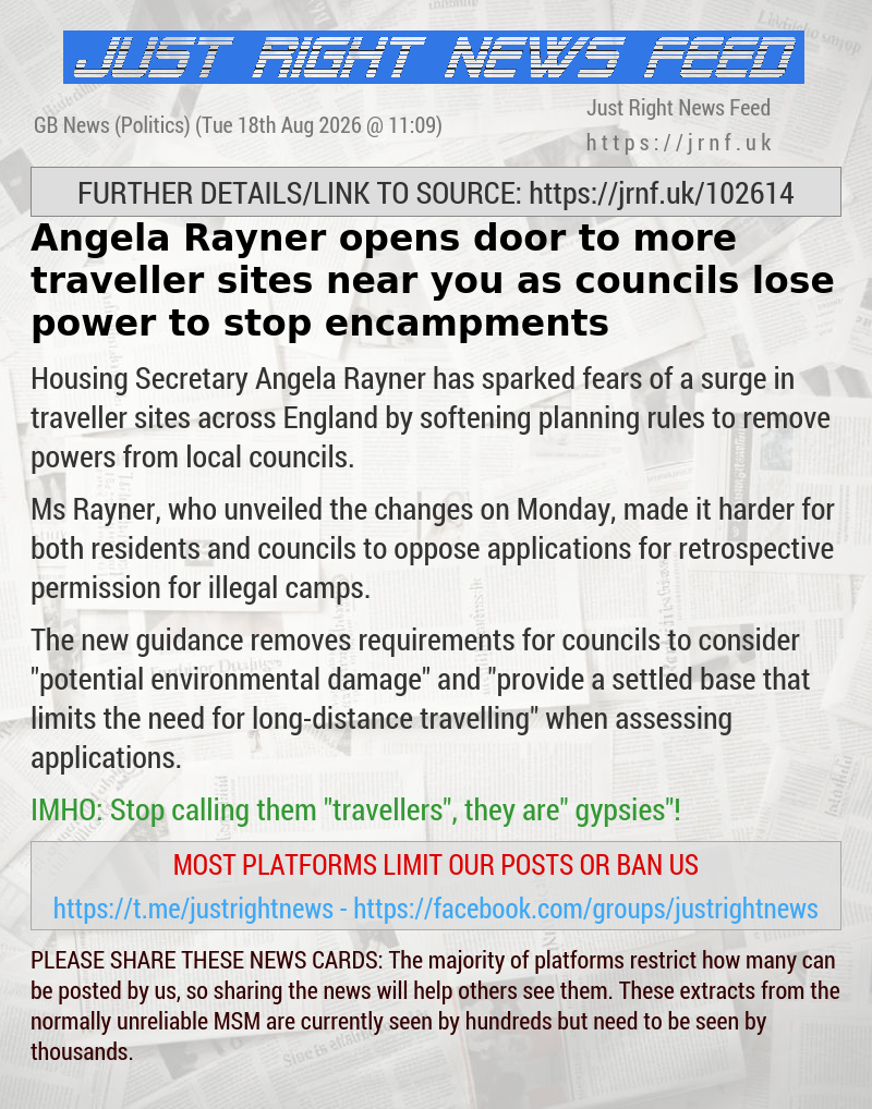 Angela Rayner opens door to more traveller sites near you as councils lose power to stop encampments