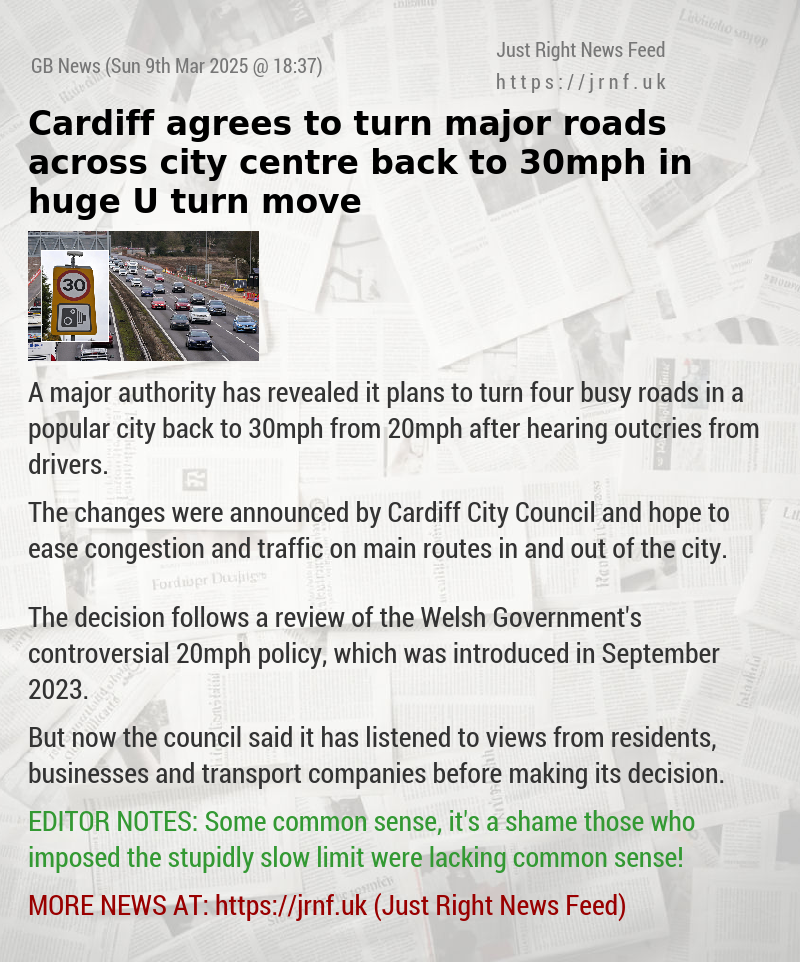 Cardiff agrees to turn major roads across city centre back to 30mph in huge U—turn move