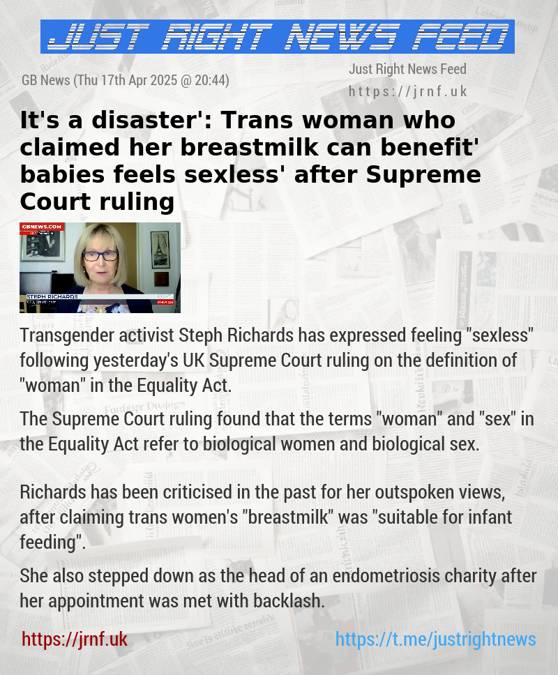 ‘It’s a disaster’: Trans woman who claimed her breastmilk can ‘benefit’ babies feels ‘sexless’ after Supreme Court ruling