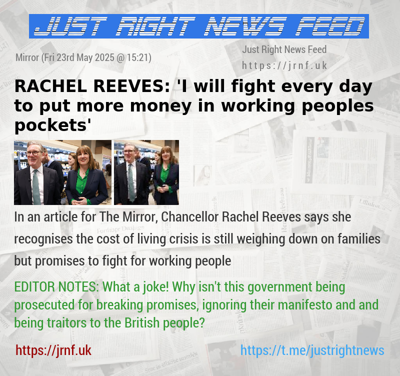 RACHEL REEVES: ’I will fight every day to put more money in working peoples pockets’