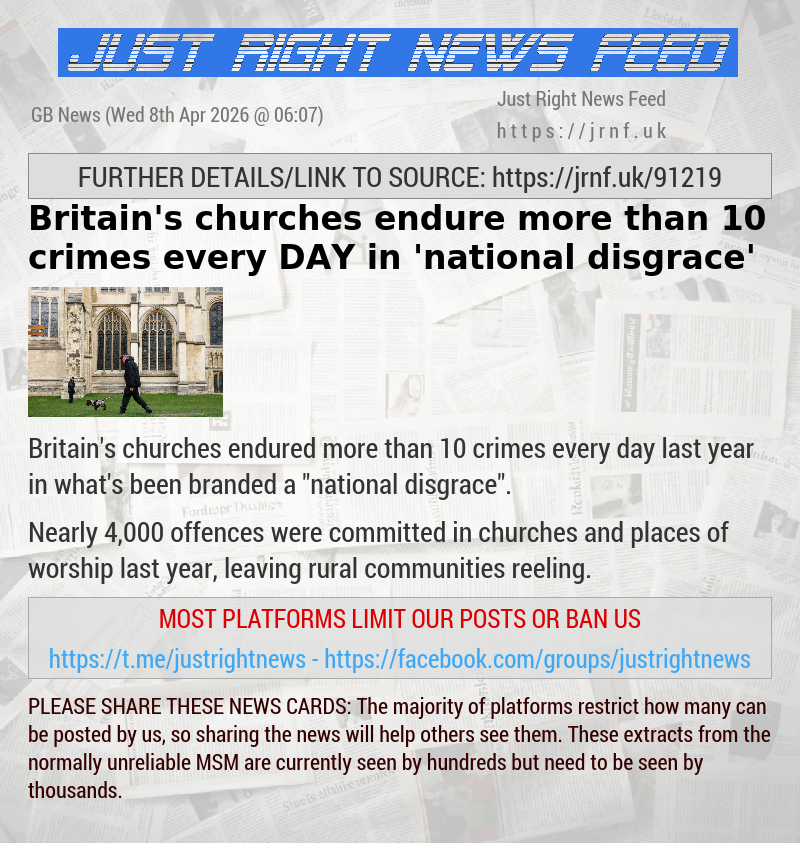 Britain’s churches endure more than 10 crimes every DAY in ’national disgrace’