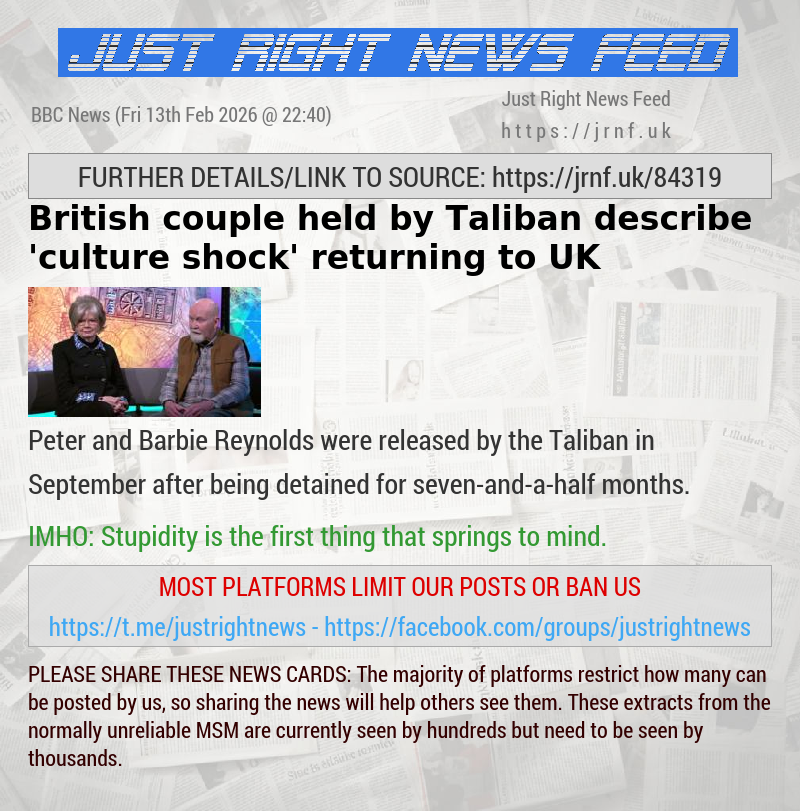 British couple held by Taliban describe ’culture shock’ returning to UK