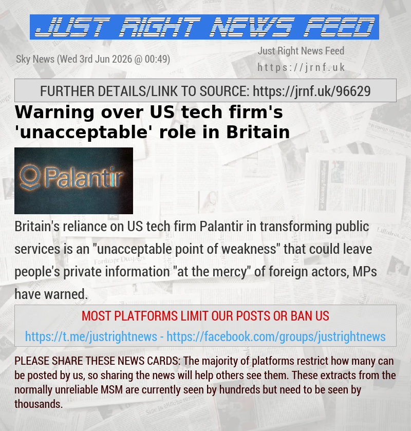 Warning over US tech firm’s ’unacceptable’ role in Britain