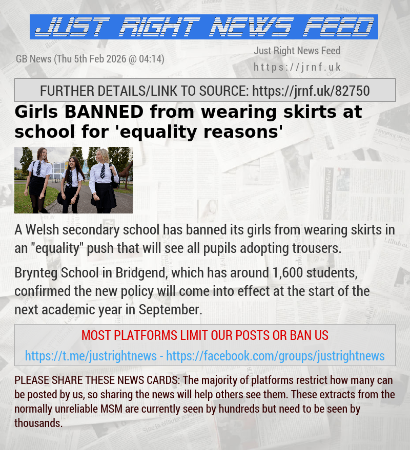 Girls BANNED from wearing skirts at school for ’equality reasons’