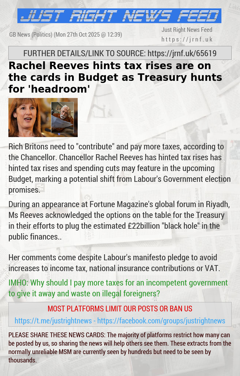 Rachel Reeves hints tax rises are on the cards in Budget as Treasury hunts for ’headroom’