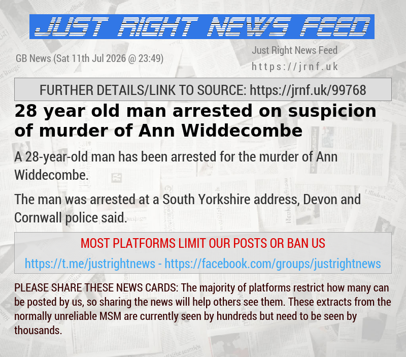 28—year—old man arrested on suspicion of murder of Ann Widdecombe