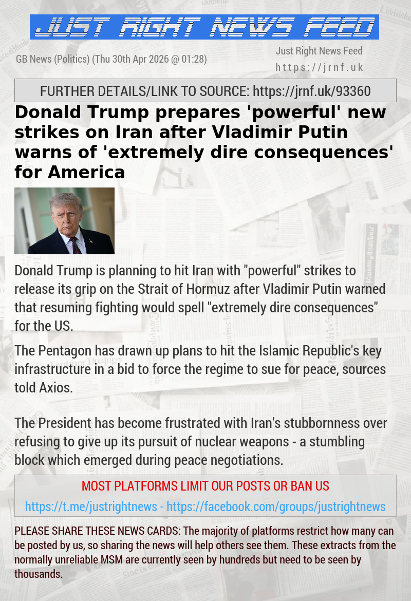 Donald Trump prepares ’powerful’ new strikes on Iran after Vladimir Putin warns of ’extremely dire consequences’ for America
