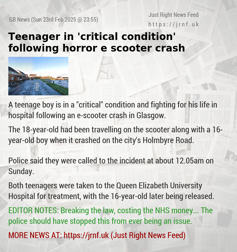 Teenager in ’critical condition’ following horror e—scooter crash