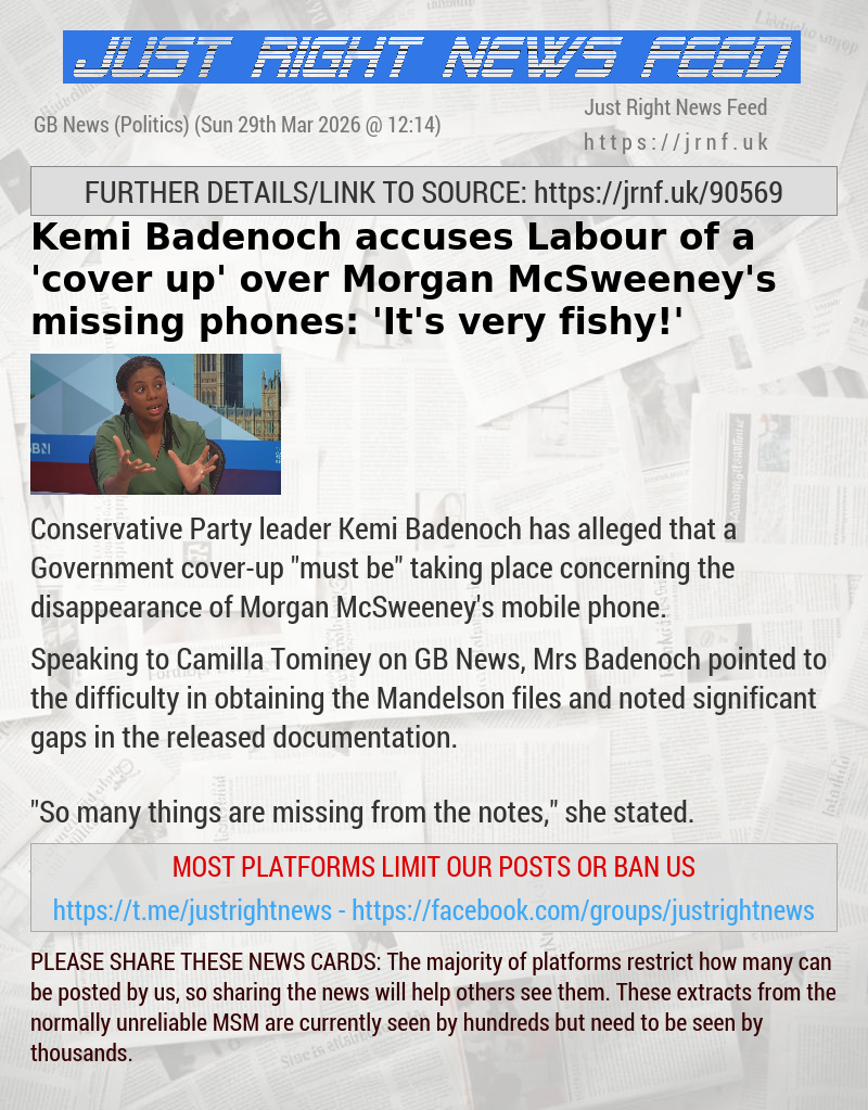 Kemi Badenoch accuses Labour of a ’cover up’ over Morgan McSweeney’s missing phones: ’It’s very fishy!’