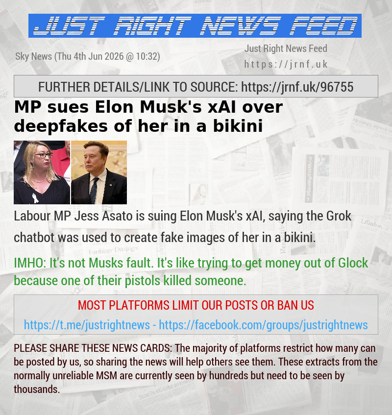 MP sues Elon Musk’s xAI over deepfakes of her in a bikini