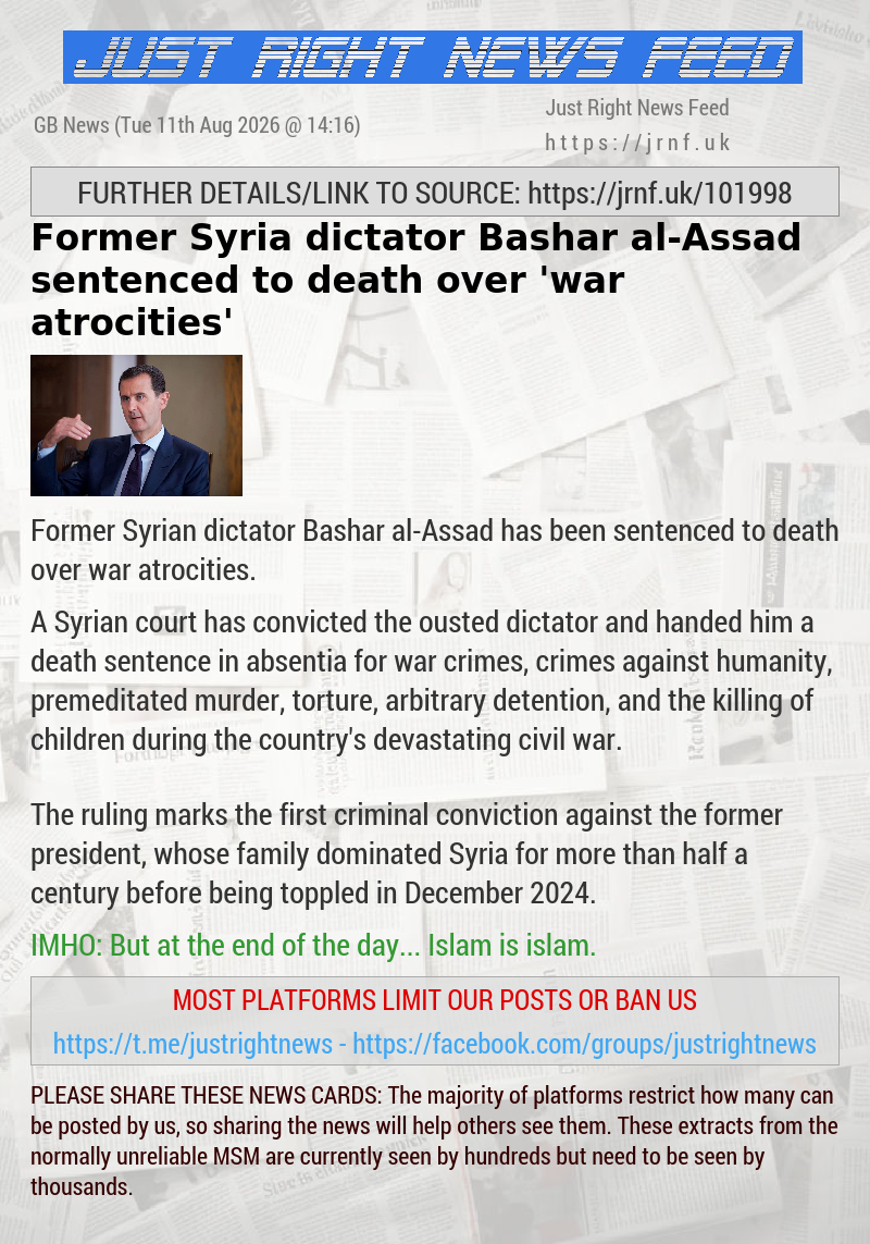 Former Syria dictator Bashar al—Assad sentenced to death over ’war atrocities’