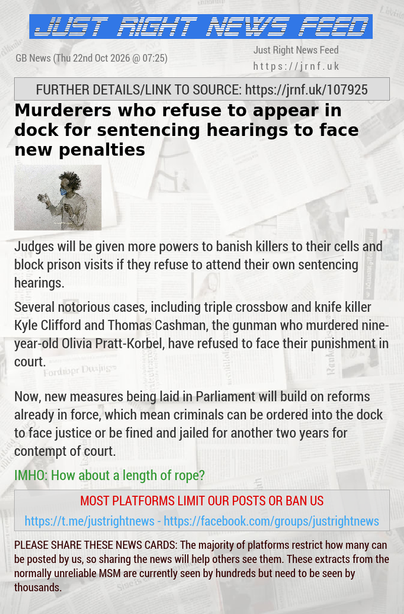 Murderers who refuse to appear in dock for sentencing hearings to face new penalties
