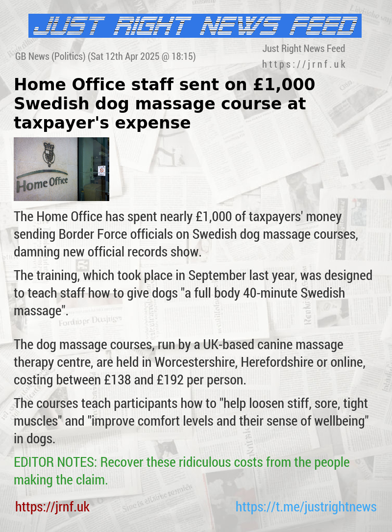 Home Office staff sent on £1,000 Swedish dog massage course at taxpayer’s expense