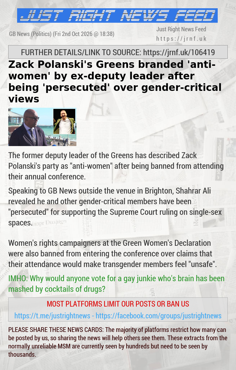Zack Polanski’s Greens branded ’anti—women’ by ex—deputy leader after being ’persecuted’ over gender—critical views