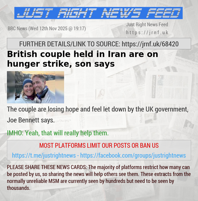 British couple held in Iran are on hunger strike, son says