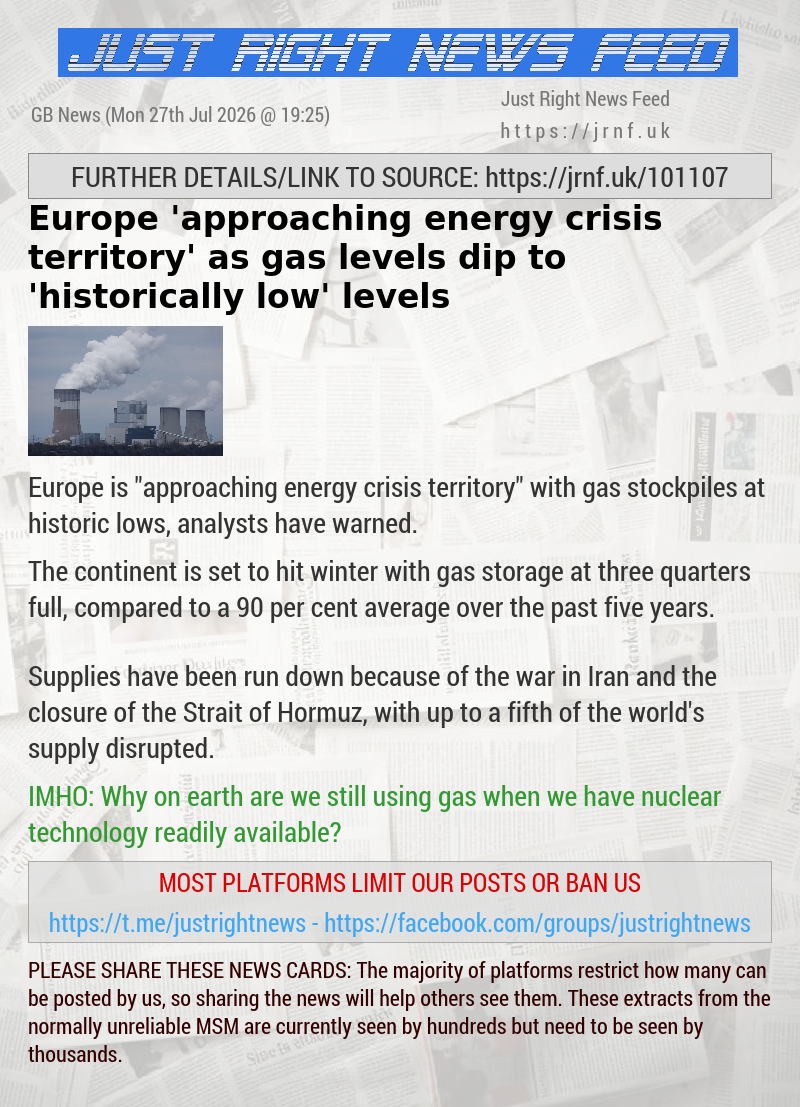 Europe ‘approaching energy crisis territory’ as gas levels dip to ‘historically low’ levels