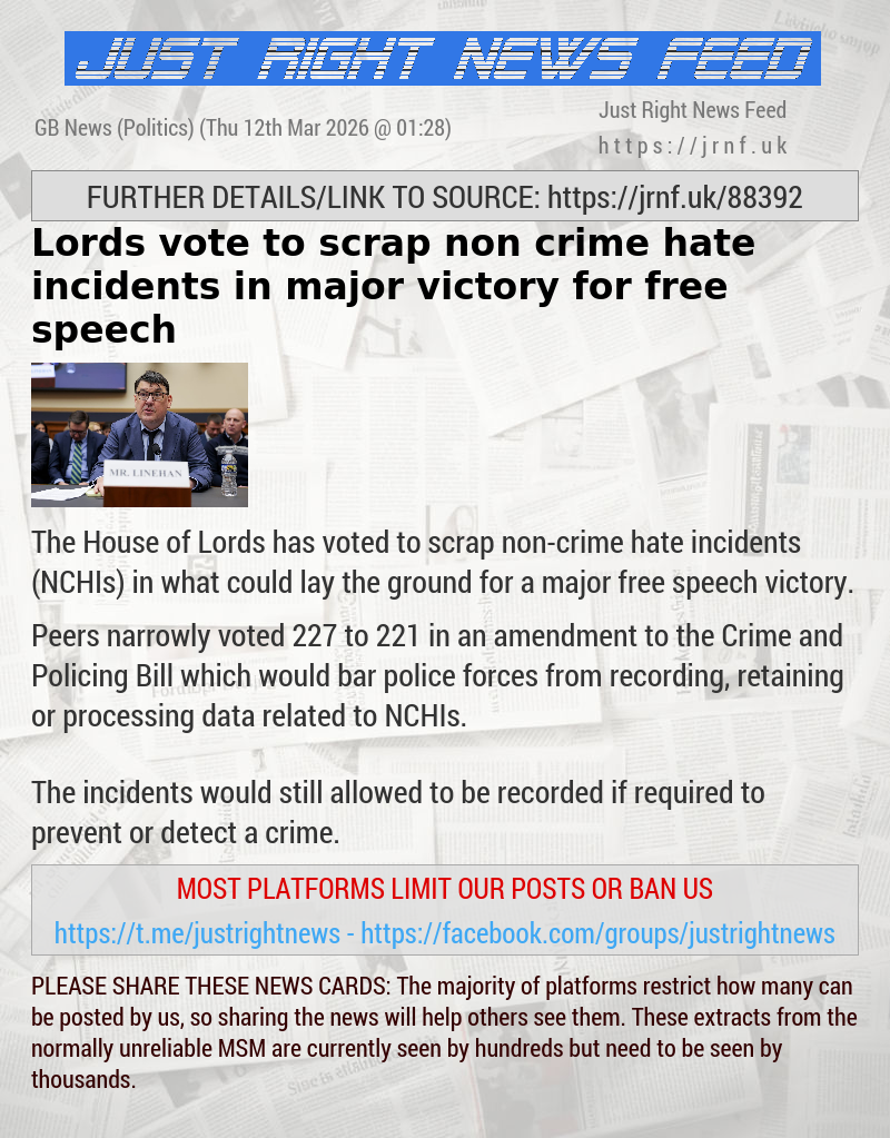 Lords vote to scrap non—crime hate incidents in major victory for free speech