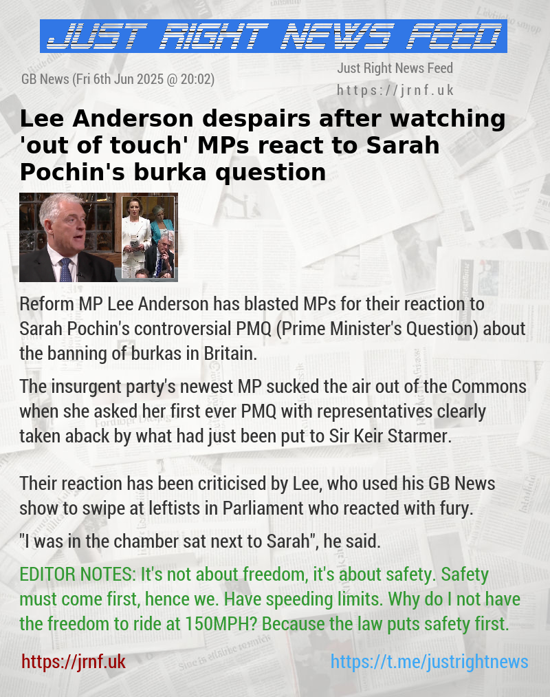 Lee Anderson despairs after watching ‘out of touch’ MPs react to Sarah Pochin’s burka question