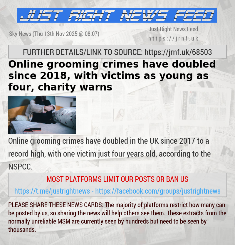 Online grooming crimes have doubled since 2018, with victims as young as four, charity warns