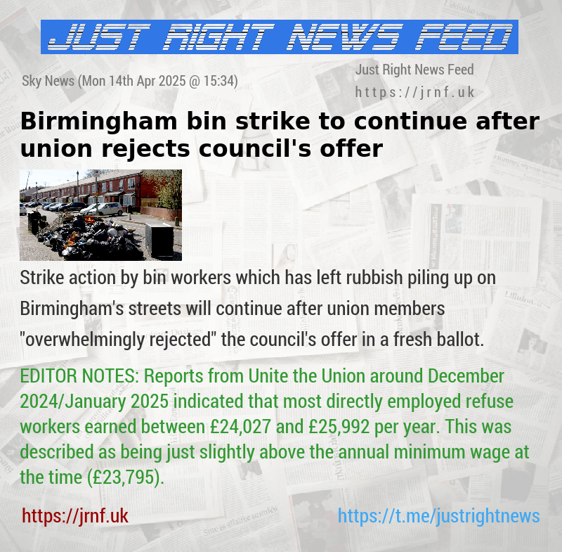 Birmingham bin strike to continue after union rejects council’s offer