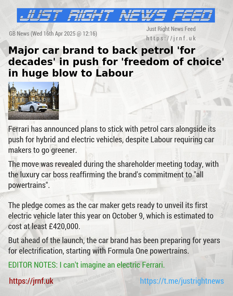 Major car brand to back petrol ’for decades’ in push for ’freedom of choice’ in huge blow to Labour
