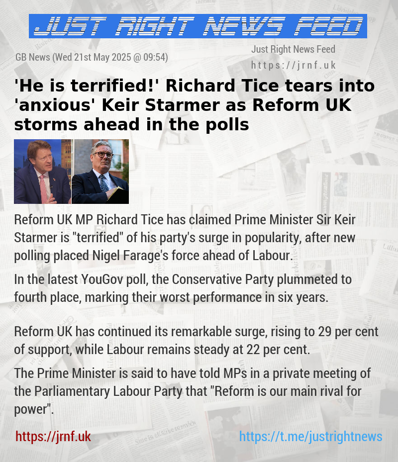 ’He is terrified!’ Richard Tice tears into ’anxious’ Keir Starmer as Reform UK storms ahead in the polls