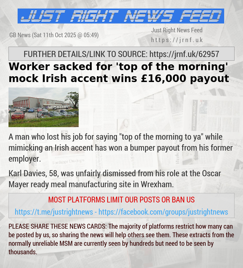 Worker sacked for ’top of the morning’ mock Irish accent wins £16,000 payout