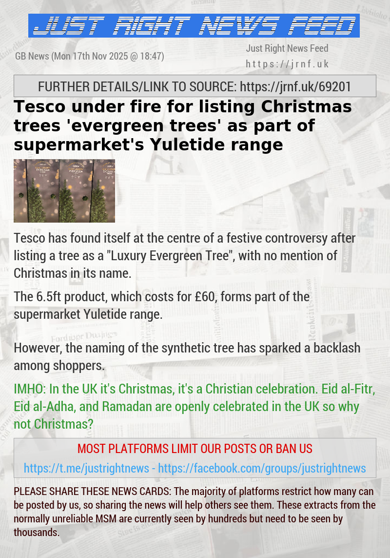 Tesco under fire for listing Christmas trees ’evergreen trees’ as part of supermarket’s Yuletide range