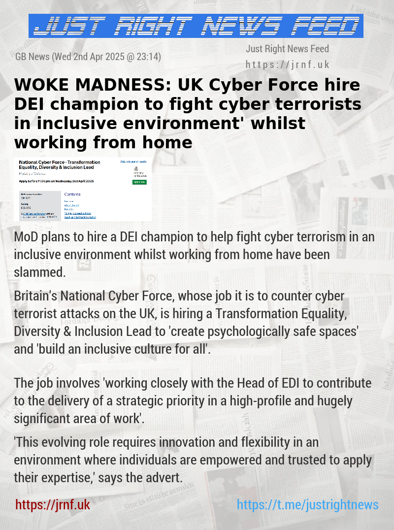 WOKE MADNESS: UK Cyber Force hire DEI champion to fight cyber terrorists in ‘inclusive environment’ whilst working from home