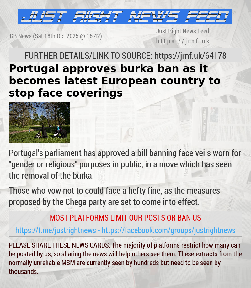 Portugal approves burka ban as it becomes latest European country to stop face coverings