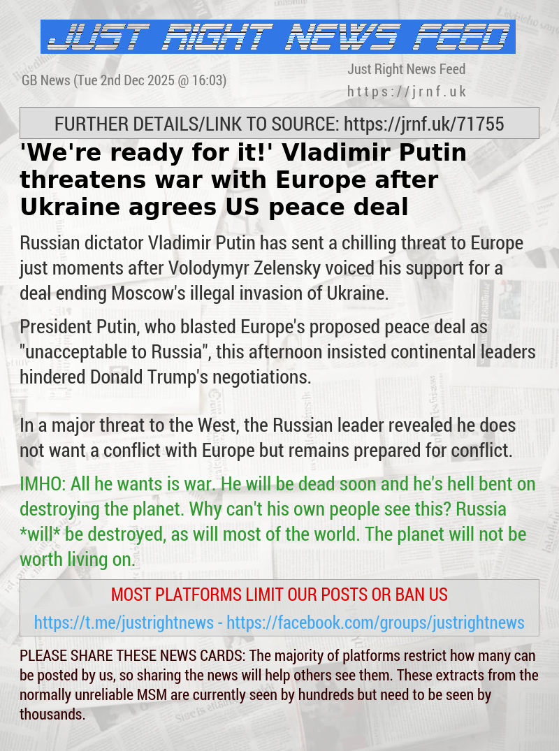 ’We’re ready for it!’ Vladimir Putin threatens war with Europe after Ukraine agrees US peace deal
