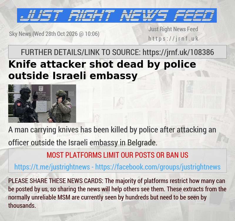 Knife attacker shot dead by police outside Israeli embassy