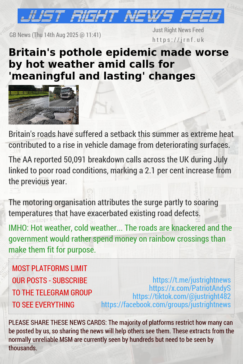 Britain’s pothole epidemic made worse by hot weather amid calls for ’meaningful and lasting’ changes