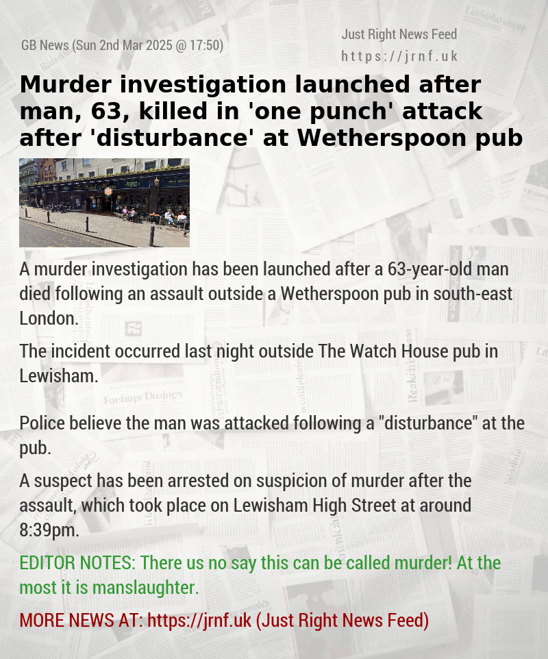 Murder investigation launched after man, 63, killed in ’one—punch’ attack after ’disturbance’ at Wetherspoon pub