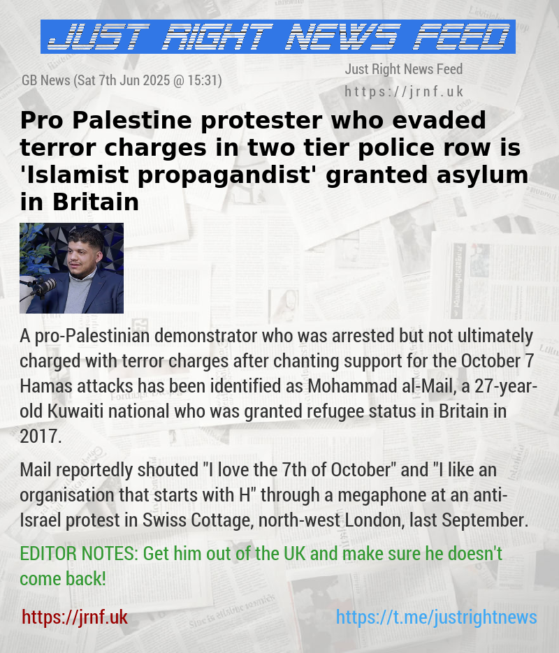 Pro—Palestine protester who evaded terror charges in two—tier police row is ’Islamist propagandist’ granted asylum in Britain