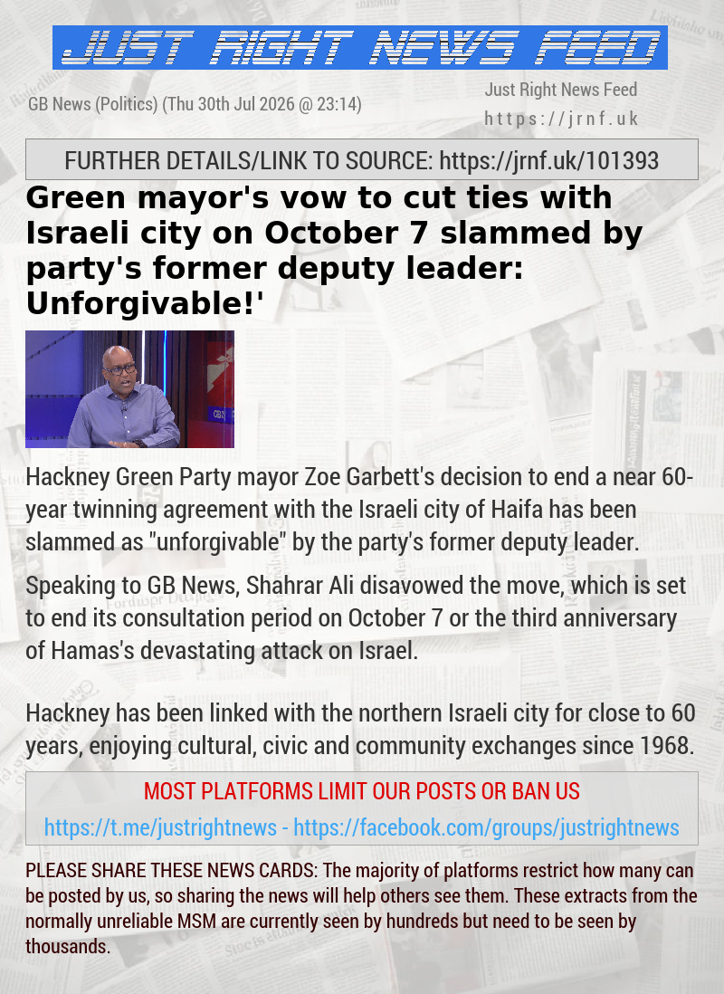 Green mayor’s vow to cut ties with Israeli city on October 7 slammed by party’s former deputy leader: ‘Unforgivable!’