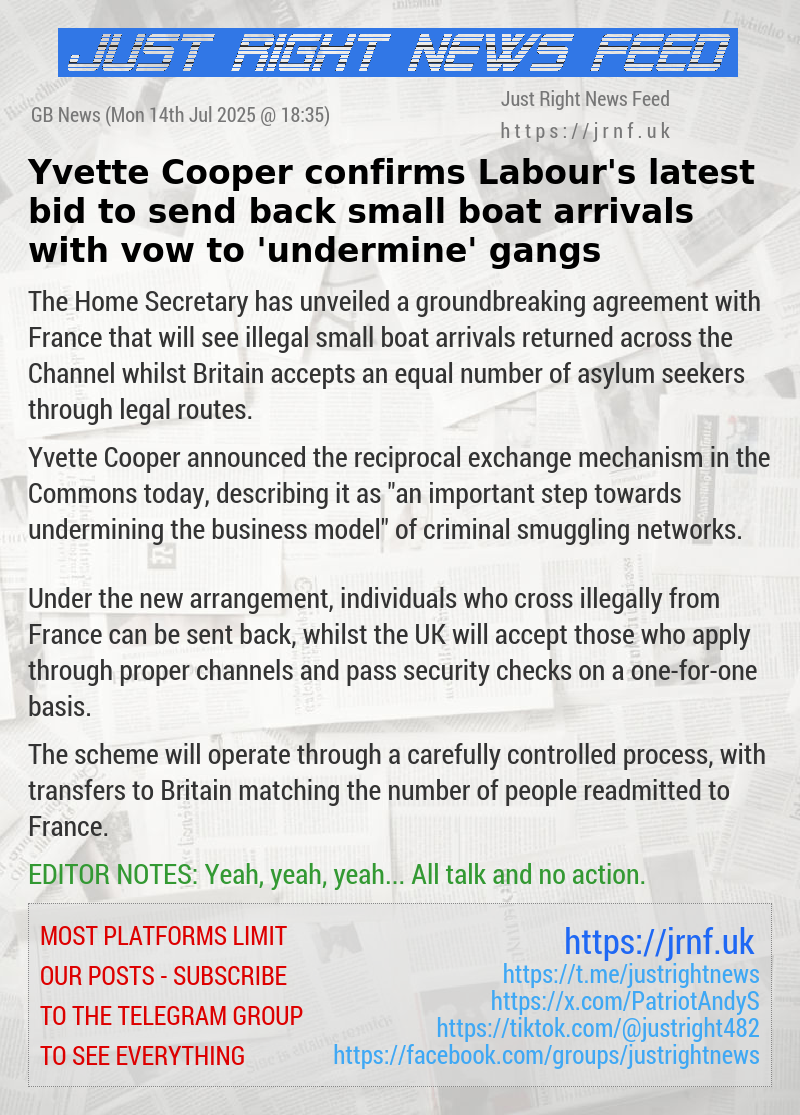 Yvette Cooper confirms Labour’s latest bid to send back small boat arrivals with vow to ‘undermine’ gangs