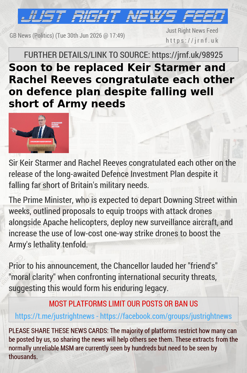 Soon—to—be—replaced Keir Starmer and Rachel Reeves congratulate each other on defence plan despite falling well short of Army needs