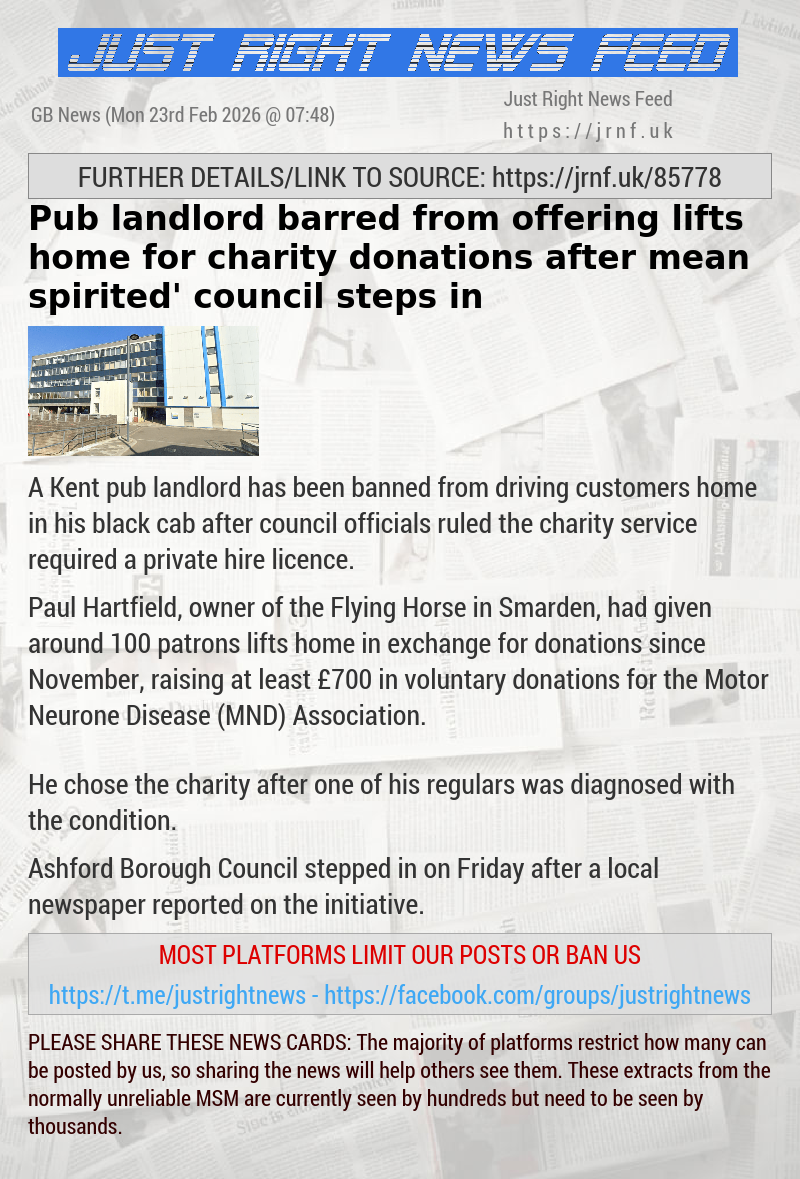 Pub landlord barred from offering lifts home for charity donations after ‘mean—spirited’ council steps in
