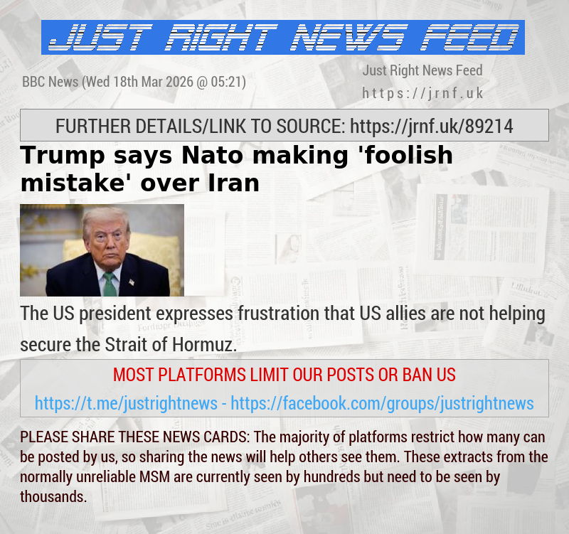 Trump says Nato making ’foolish mistake’ over Iran