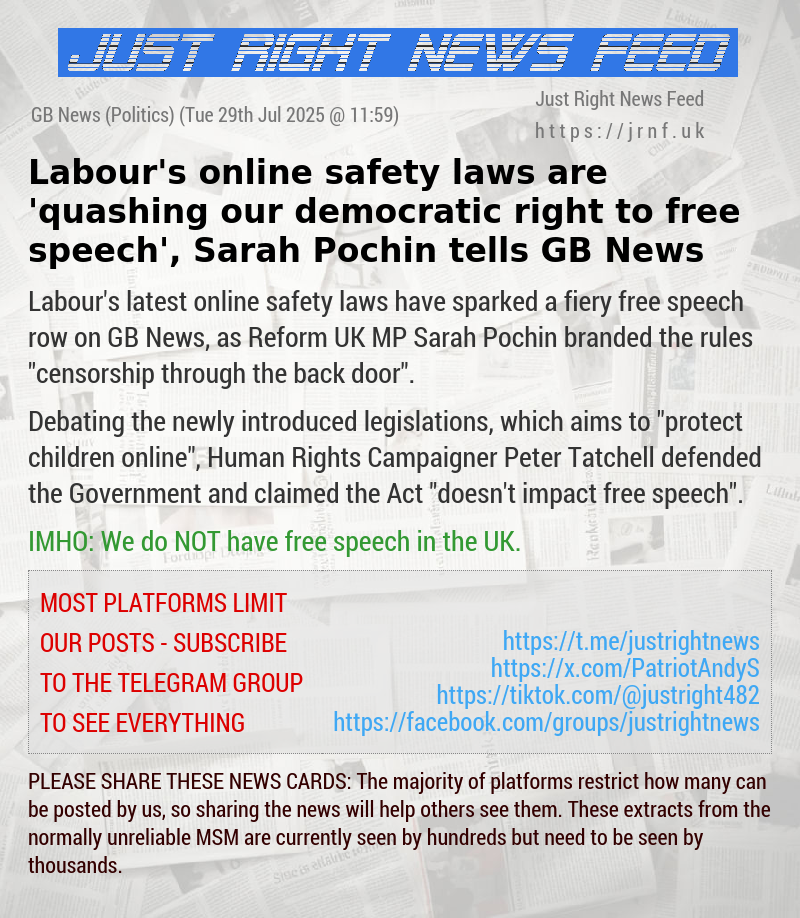 Labour’s online safety laws are ’quashing our democratic right to free speech’, Sarah Pochin tells GB News