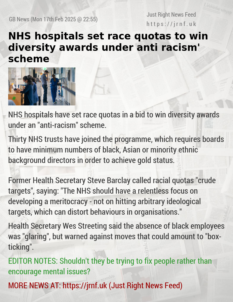 NHS hospitals set race quotas to win diversity awards under ‘anti—racism’ scheme