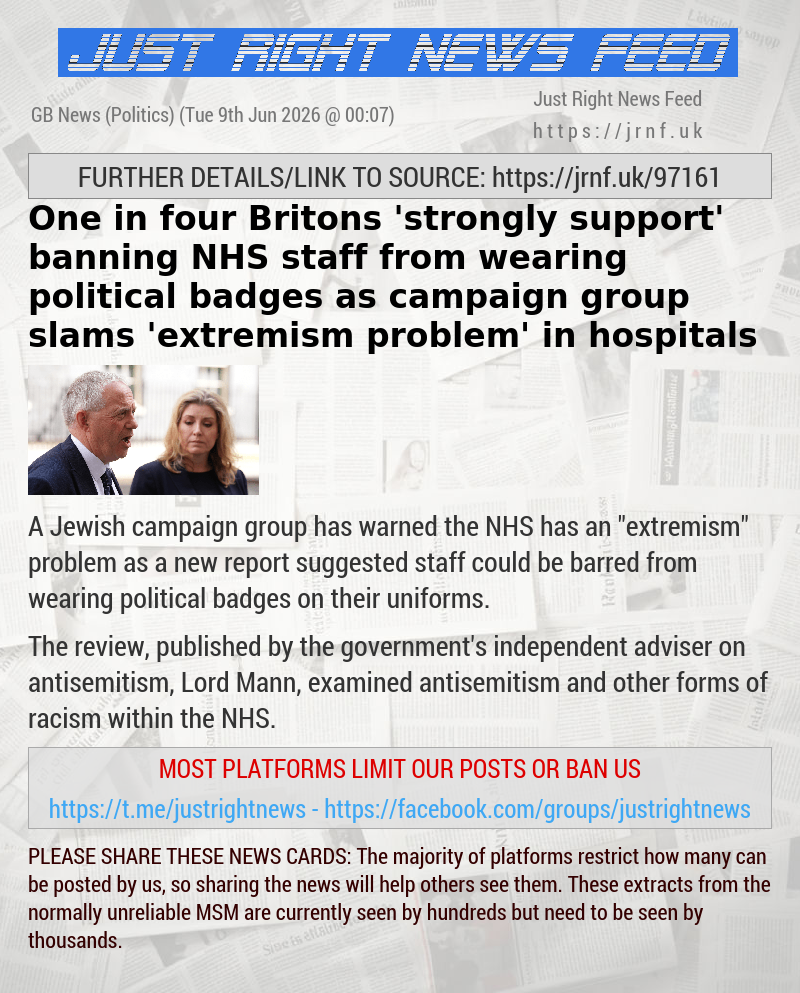 One in four Britons ’strongly support’ banning NHS staff from wearing political badges as campaign group slams ’extremism problem’ in hospitals