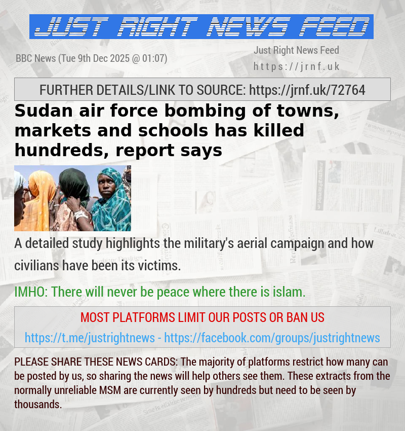 Sudan air force bombing of towns, markets and schools has killed hundreds, report says